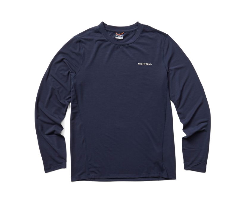 Camiseta Merrell Tencel™ Long Sleeve Masculino Azul Marinho | 80164-KOQD