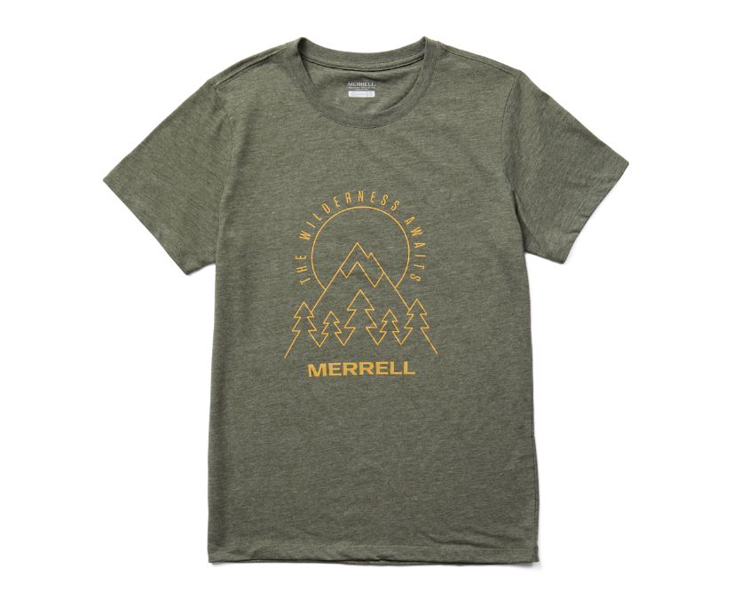 Camiseta Merrell The Wilderness Awaits Curta Sleeve Feminino Verde Oliva | 70259-MBSQ